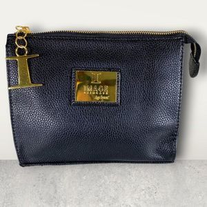 Image Skincare Black Gold Accents Faux Vegan Leather Cosmetic Makeup Bag